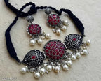 Tehzeeb Creations Women's Maroon Colour Meenakari Necklace Set With White Pearl | Grocsy