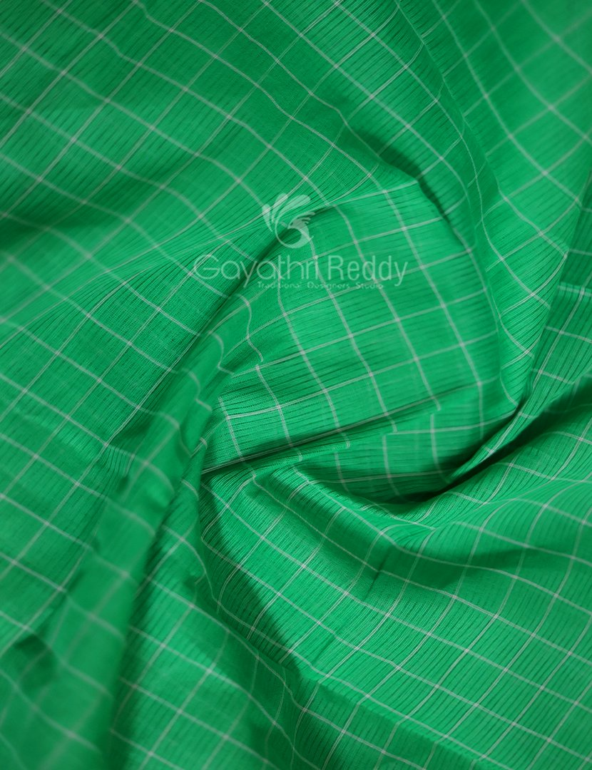 Light Green With Checks Pure Mangalgiri Cotton Saree By Gayathri Reddy Designer Studio | Grocsy