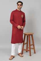 Cotton Kurta With Motif Embroidery by Hilo Design | Grocsy