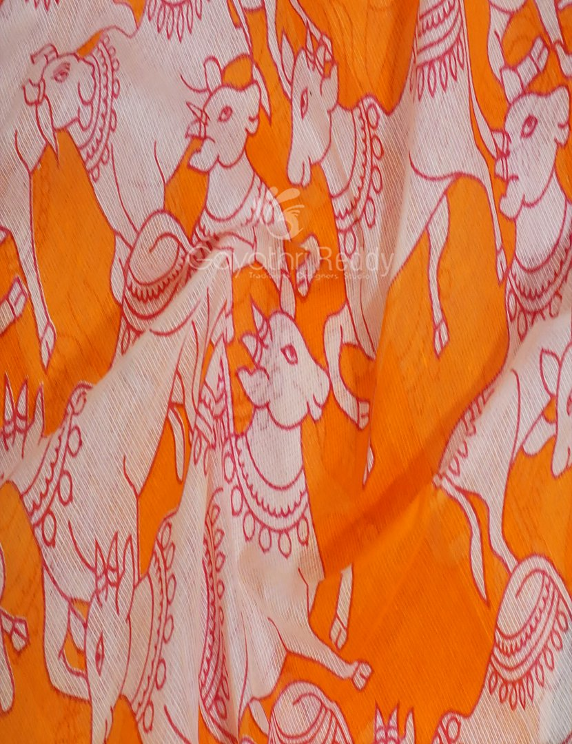 Shades of Orange And Pink With Pichwai Print Munga Cotton Saree By Gayathri Reddy Designer Studio | Grocsy