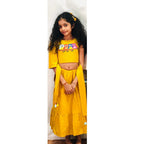 ArthLife Owl Embroidery Mustard Yellow Ghagara Dress | Grocsy