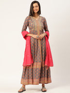 HERE&NOW Women Grey Ethnic Motifs Printed Kurta Set | Grocsy