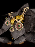 Saraf RS Jewellery Women Gold-Polished Multi Coloured AD Studded Pearl Mala & Earrings Set | Grocsy