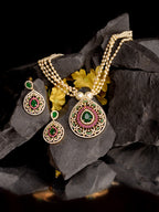 Saraf RS Jewellery Women Gold-Polished Multi Coloured AD Studded Pearl Mala & Earrings Set | Grocsy