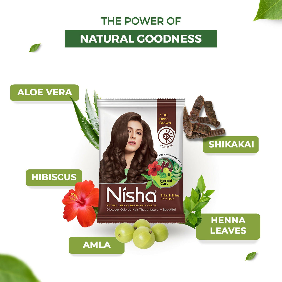 Nisha Henna Based Hair Colour for Women & Men - Dark Brown (Pack of 10) | Grocsy