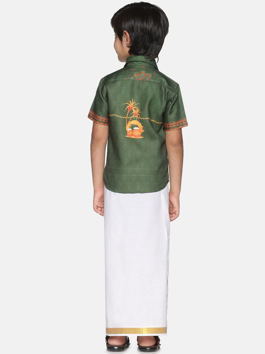 Sethukrishna Boys Olive Green Printed Shirt | Grocsy