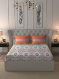 MYTRIDENT Grey White Floral Pure Cotton 144 TC Queen Bedsheet With 2 Pillow Covers | Grocsy
