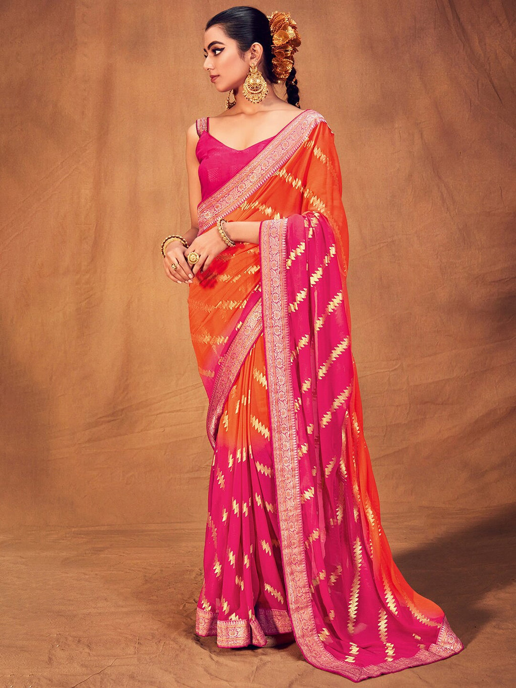 Saree Mall Striped Woven Design Zari Pure Georgette Sarees | Grocsy