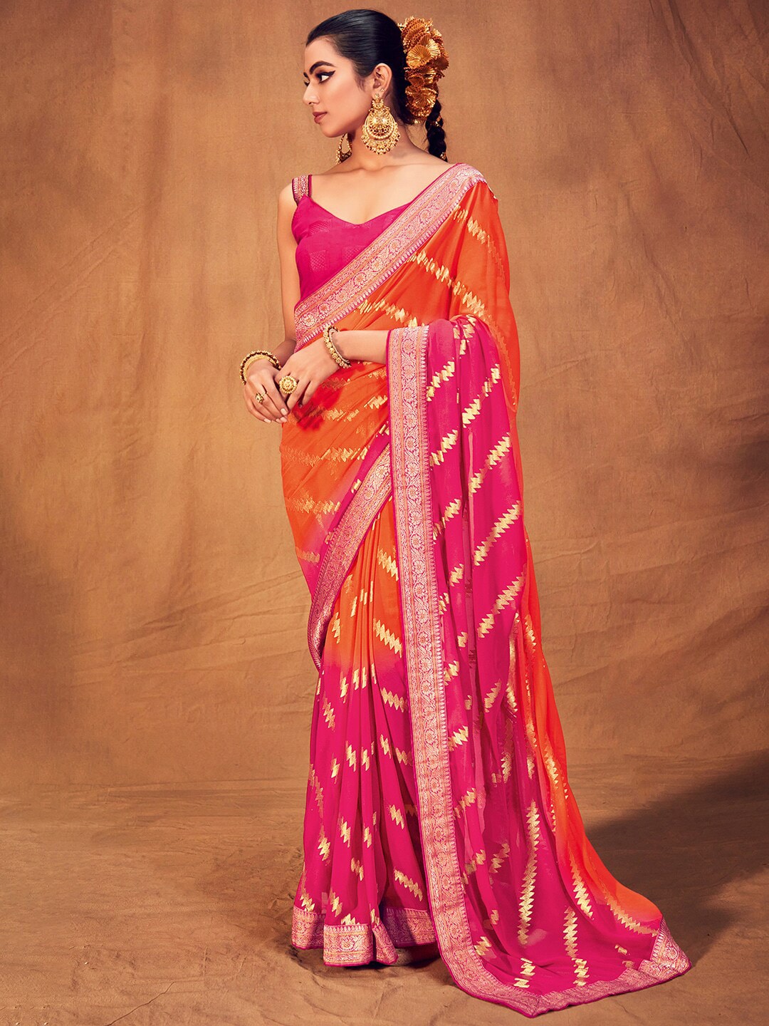 Saree Mall Striped Woven Design Zari Pure Georgette Sarees | Grocsy