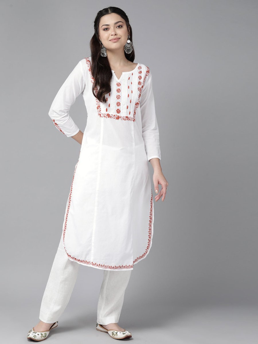 ADA Embroidered Chikankari Cotton Kurta | Grocsy