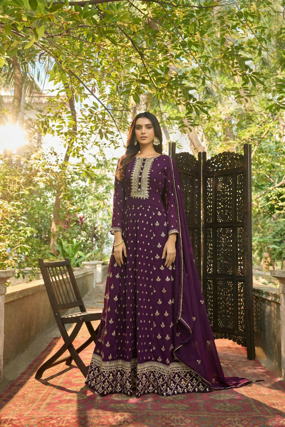 Purple Heavy Faux Georgette Anarkali Embroidered Kurta Set - Dhvani | Grocsy