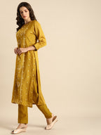 All About You Women Mustard Yellow & Off-White Ethnic Motifs Embroidered Kurta Set | Grocsy