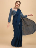Sangria Satin Saree With Beads & Stones Embellished Border | Grocsy