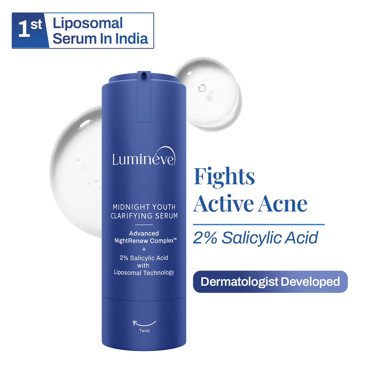 Lumineve 2% Salicylic Acid Face Serum for Active Acne & Pores with Advanced NightRenew Complex | Grocsy