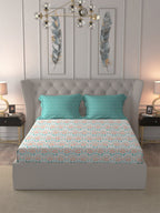 MYTRIDENT Orange Blue Ethnic Motifs Pure Cotton 120 TC Queen Bedsheet With 2 Pillow Covers | Grocsy
