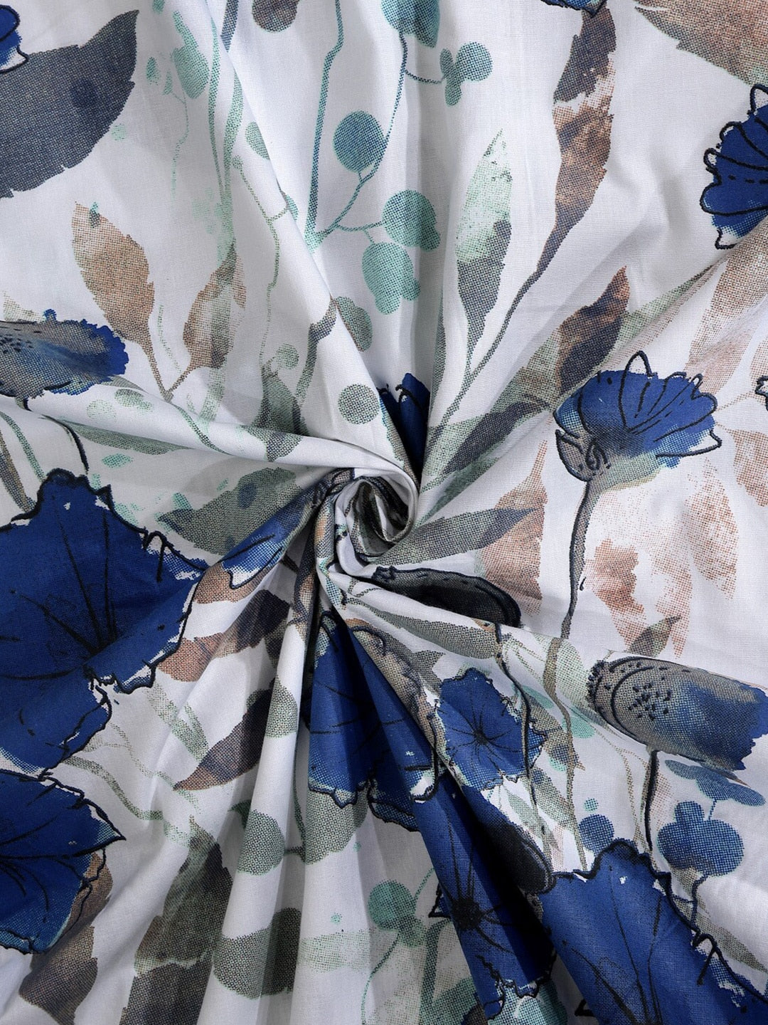BOMBAY DYEING Blue & White Floral Cotton 144 TC King Bedsheet With 2 Pillow Covers | Grocsy