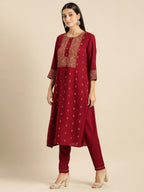 All About You Women Maroon Printed Kurta with Trousers | Grocsy