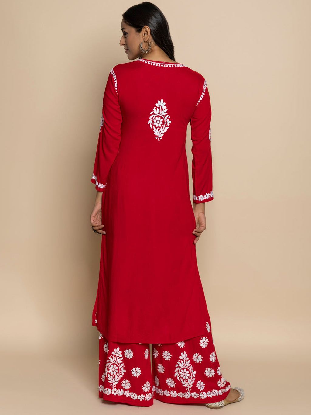 HOUSE OF KARI Floral Embroidered Chikankari Cotton A-Line Kurta | Grocsy