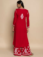 HOUSE OF KARI Floral Embroidered Chikankari Cotton A-Line Kurta | Grocsy