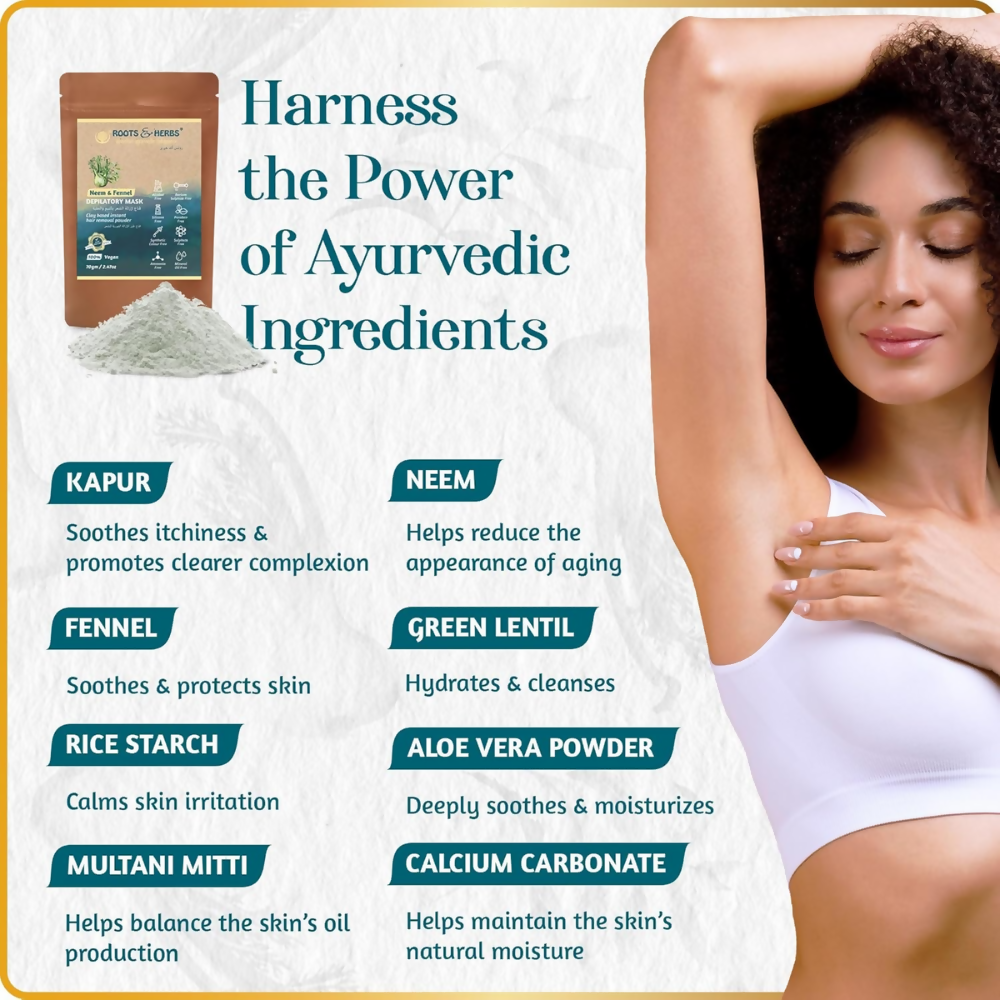 Roots and Herbs Neem and Fennel Depilatory Ubtan for Hair Removal | Grocsy