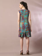 Myshka Women's Multi Printed Round Neck Fit and Flare Party Dress | Grocsy