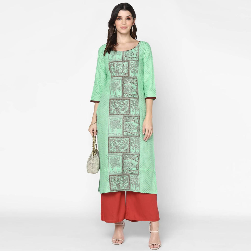 Cheera Hand Block Print Light Green Anarkali Kurta (MAAI-064K) | Grocsy
