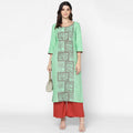 Cheera Hand Block Print Light Green Anarkali Kurta (MAAI-064K) | Grocsy