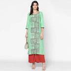Cheera Hand Block Print Light Green Anarkali Kurta (MAAI-064K) | Grocsy