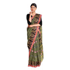 Exclusive Collection 100% Pure Cotton Pesta Tant Saree With Hand Weaving Work | Grocsy