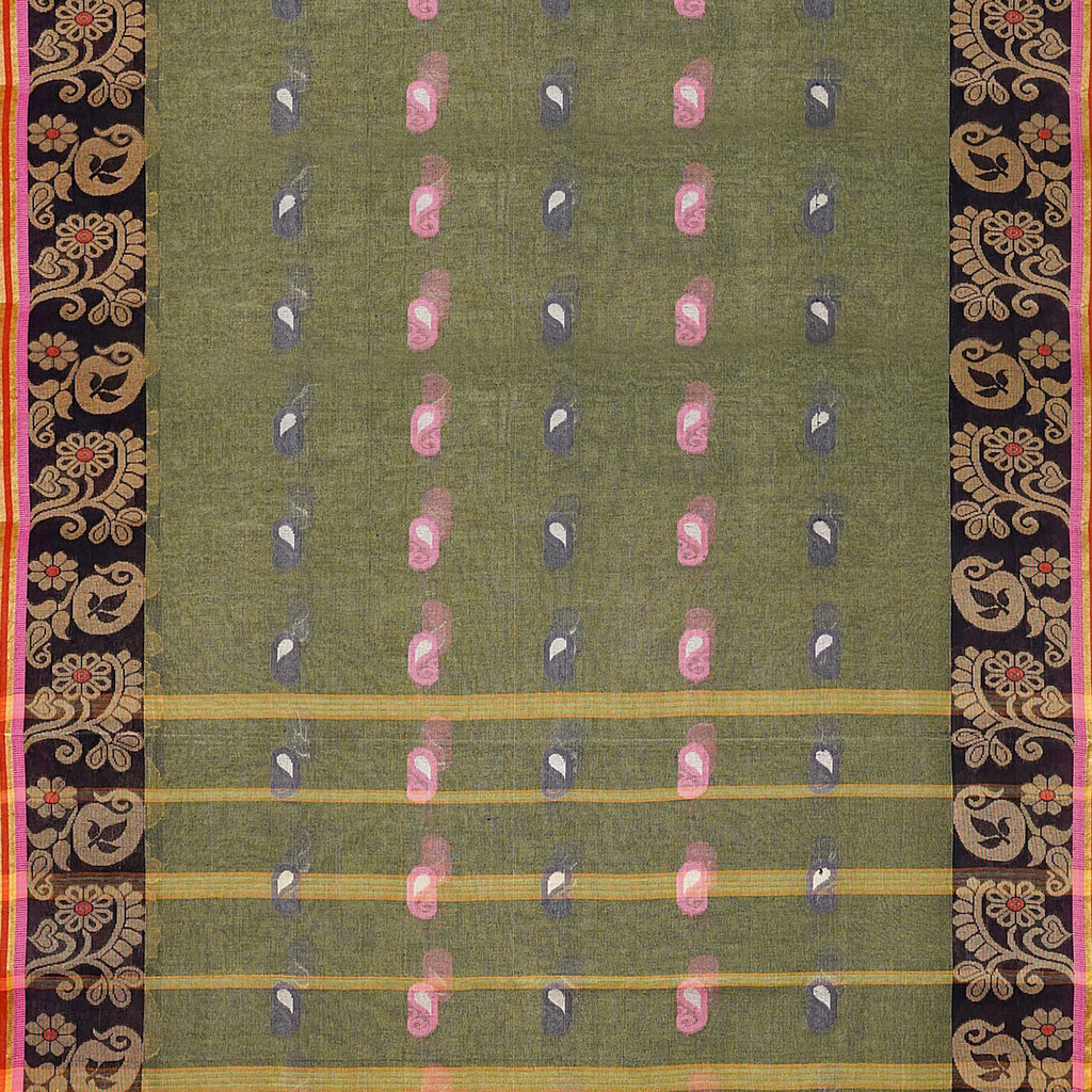 Exclusive Collection 100% Pure Cotton Pesta Tant Saree With Hand Weaving Work | Grocsy