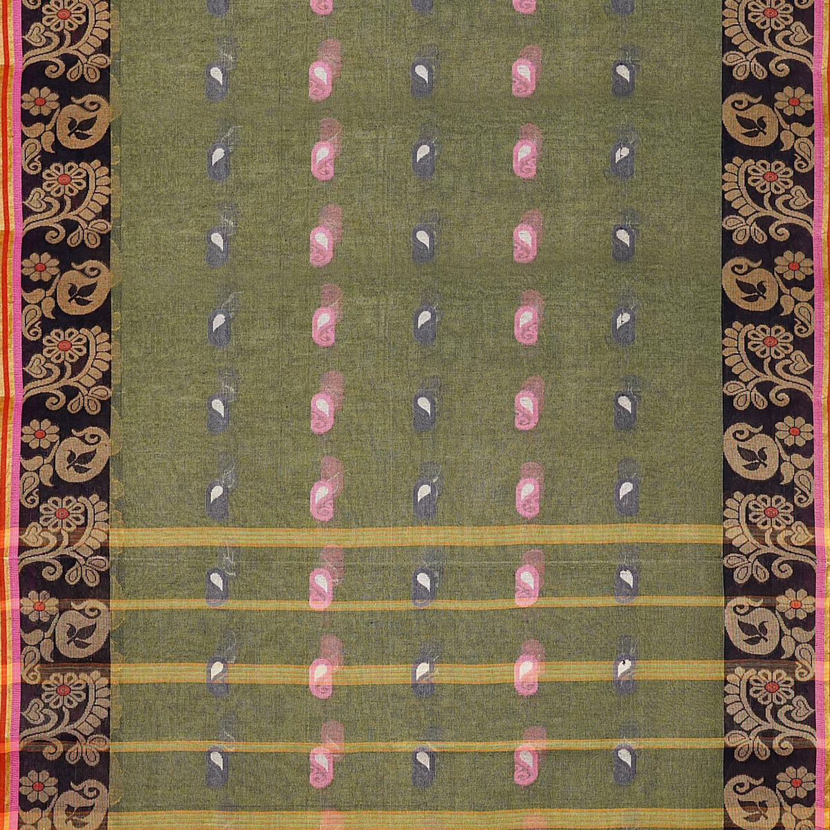 Exclusive Collection 100% Pure Cotton Pesta Tant Saree With Hand Weaving Work | Grocsy