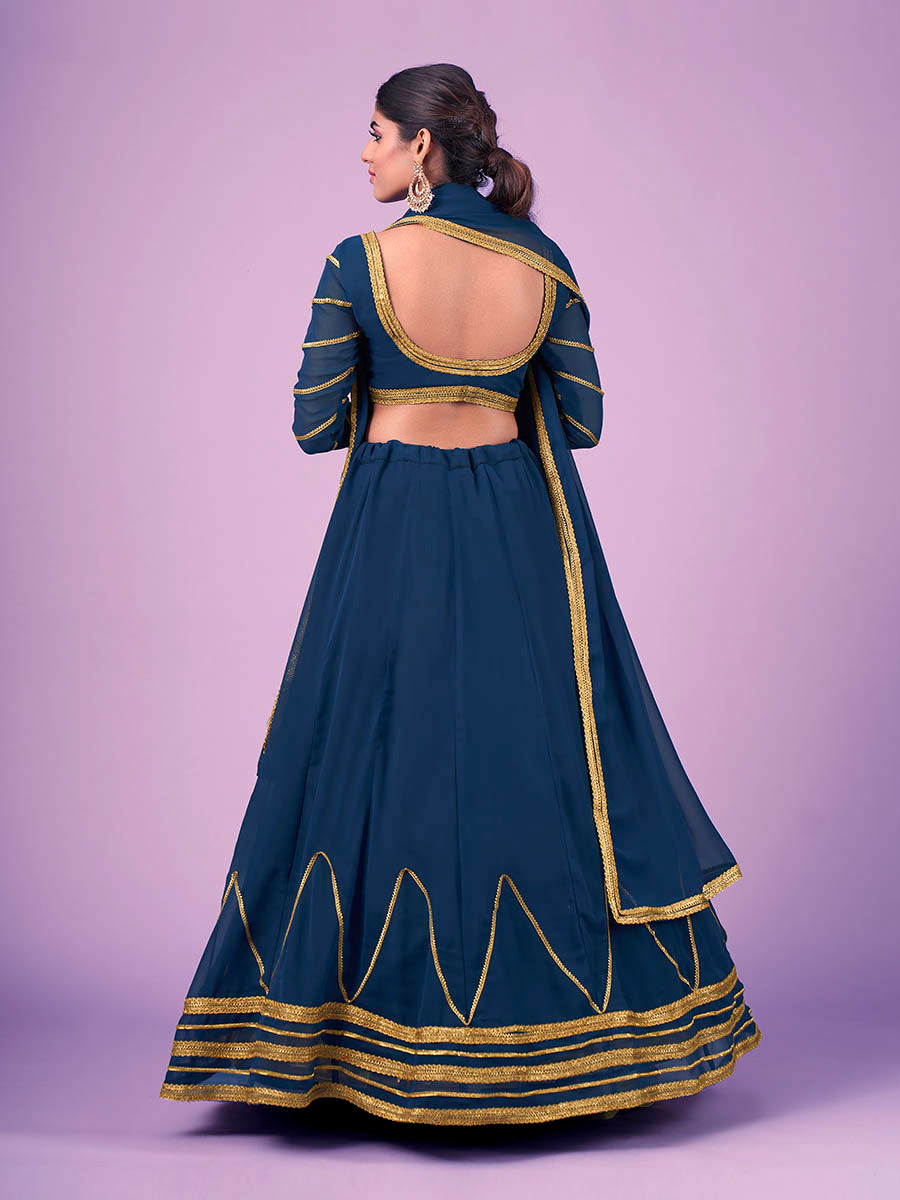 Myra Navy Blue Georgette Embroidered Designer Lehenga | Grocsy