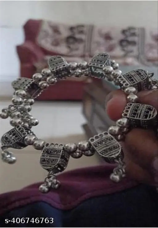 Tehzeeb Creations Women's Silver Colour Oxidised Bangles | Grocsy