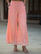 Juniper Peach Ethnic Motif Printed Rayon Crop Top Palazzo & Shrug With Beads & Sequins Work | Grocsy