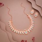 Tehzeeb Creations Rose Gold Sky Blue Colour Necklace With Pair Of Earrings | Grocsy