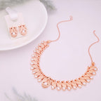 Tehzeeb Creations Rose Gold White Colour Necklace With Pair Of Earrings | Grocsy