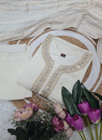 Vellora Viscose Chanderi White Festival Wear Sequins Work Readymade Suit | Grocsy