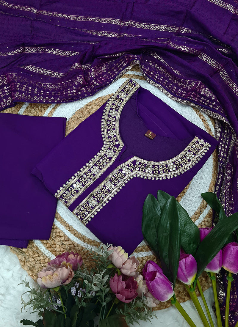 Vellora Viscose Chanderi Purple Festival Wear Sequins Work Readymade Suit | Grocsy