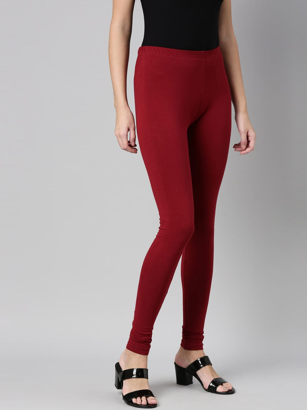 Souchii Maroon Solid Churidar-Length Leggings | Grocsy