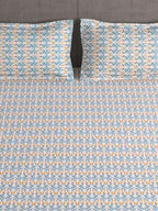Story@home Tango Blue & White Printed 240 TC King Bedsheet with 2 Pillow Covers | Grocsy