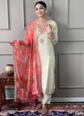 Vellora Pv Chanderi White Casual Wear Embroidery Work Readymade Suit | Grocsy