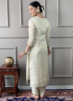 Vellora Pv Chanderi White Casual Wear Embroidery Work Readymade Suit | Grocsy