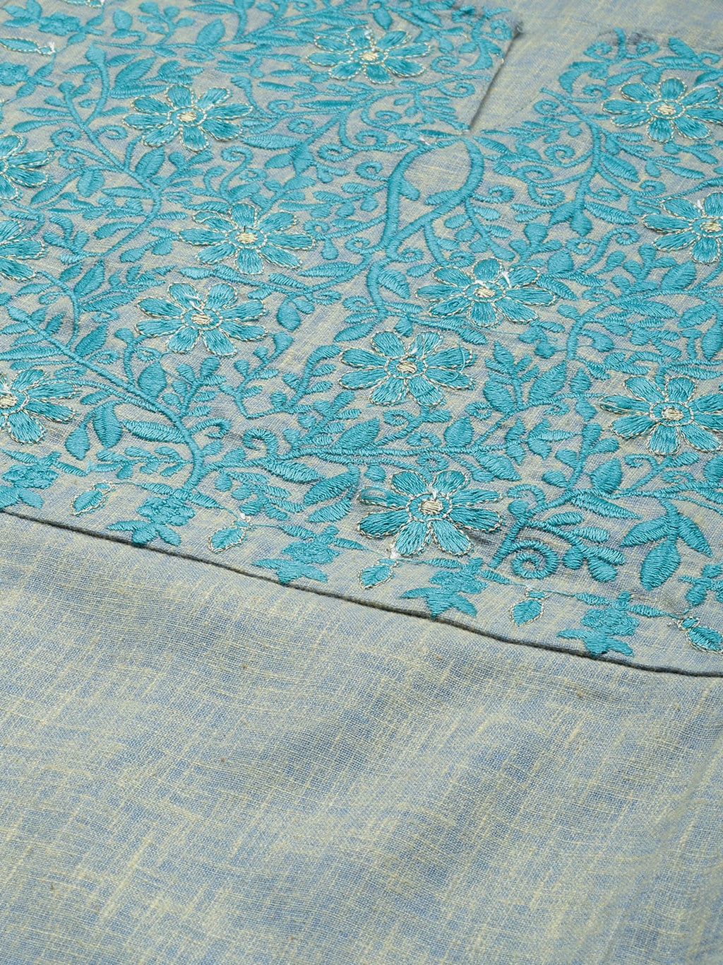 HERE&NOW Grey & Blue Embroidered Cotton Kurta with Trousers & With Dupatta | Grocsy