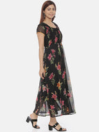 Souchii Women Black Printed Fit and Flare Dress | Grocsy