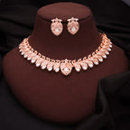 Tehzeeb Creations Rose Gold White Colour Necklace With Pair Of Earrings | Grocsy