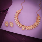 Tehzeeb Creations Rose Gold White Colour Necklace With Pair Of Earrings | Grocsy