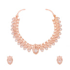 Tehzeeb Creations Rose Gold White Colour Necklace With Pair Of Earrings | Grocsy