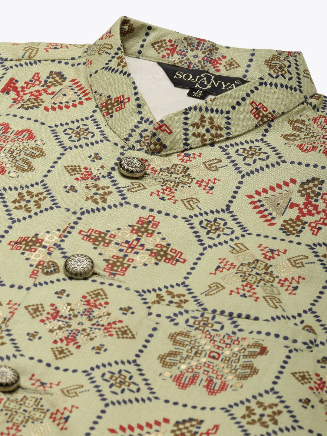 Sojanya Men Green Ethnic Motifs Kurta with Pyjama & Nehru Jacket | Grocsy
