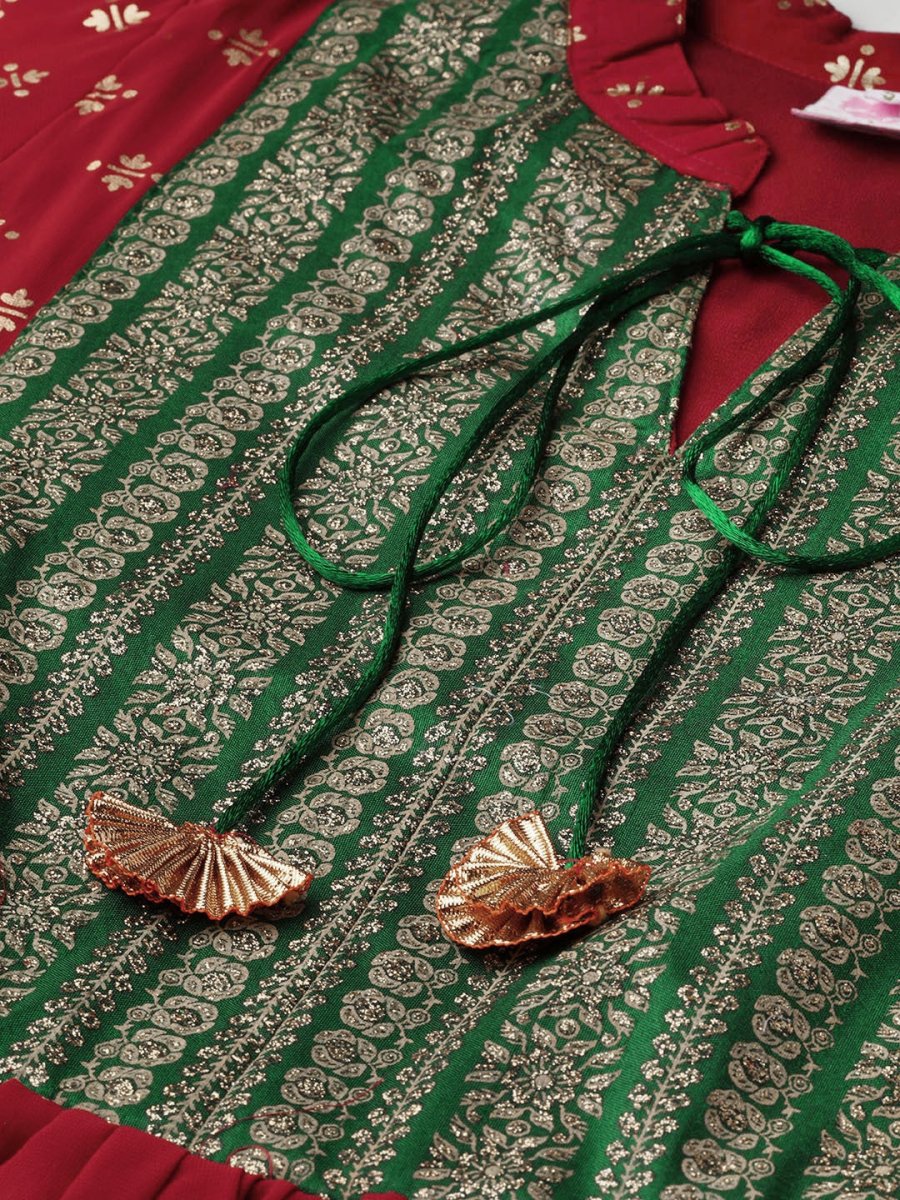 Ahalyaa Maroon & Green Printed A-Line Kediya Tunic | Grocsy