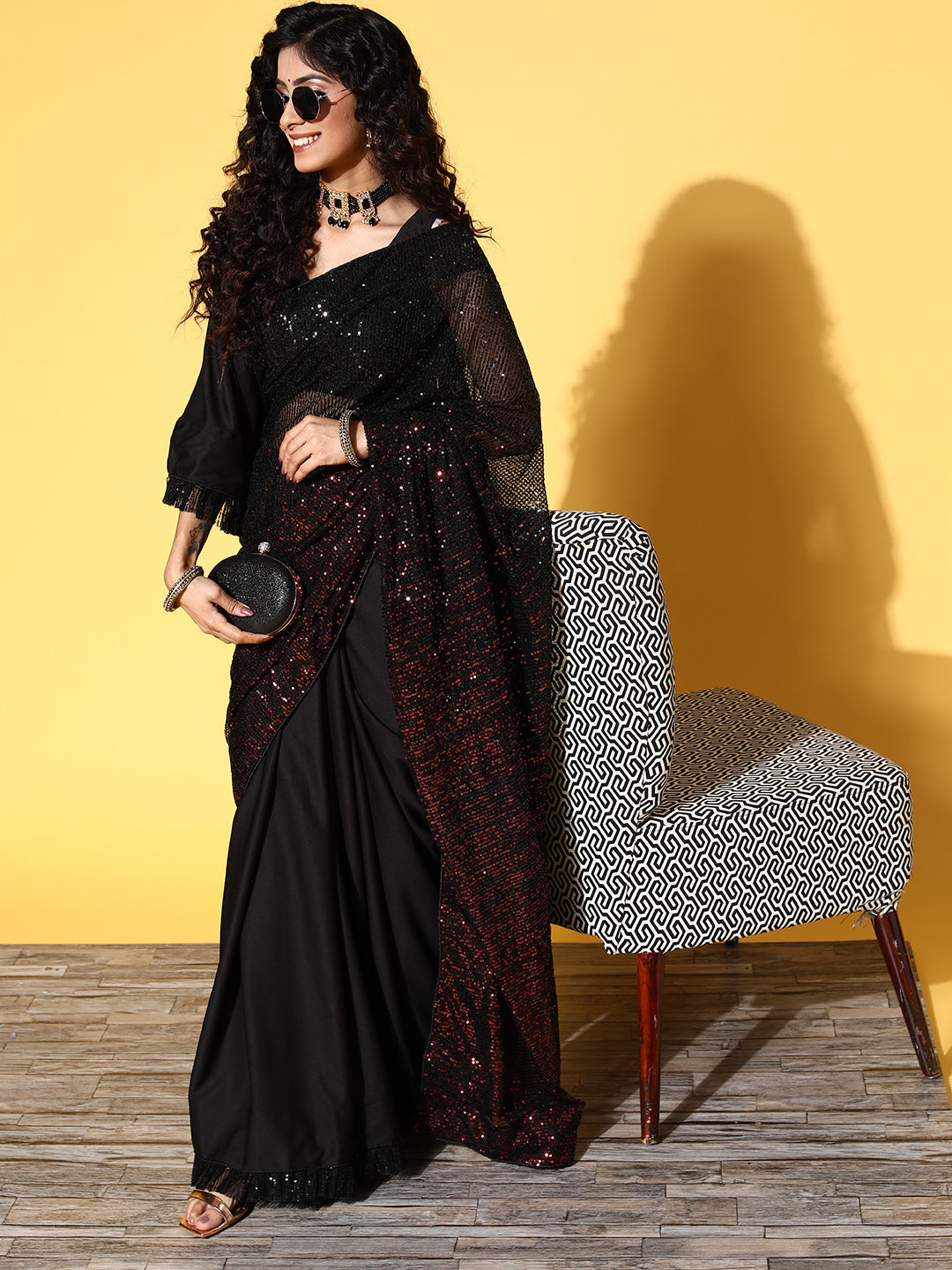 Tikhi Imli Woman Embellished Sequinned Satin Saree | Grocsy